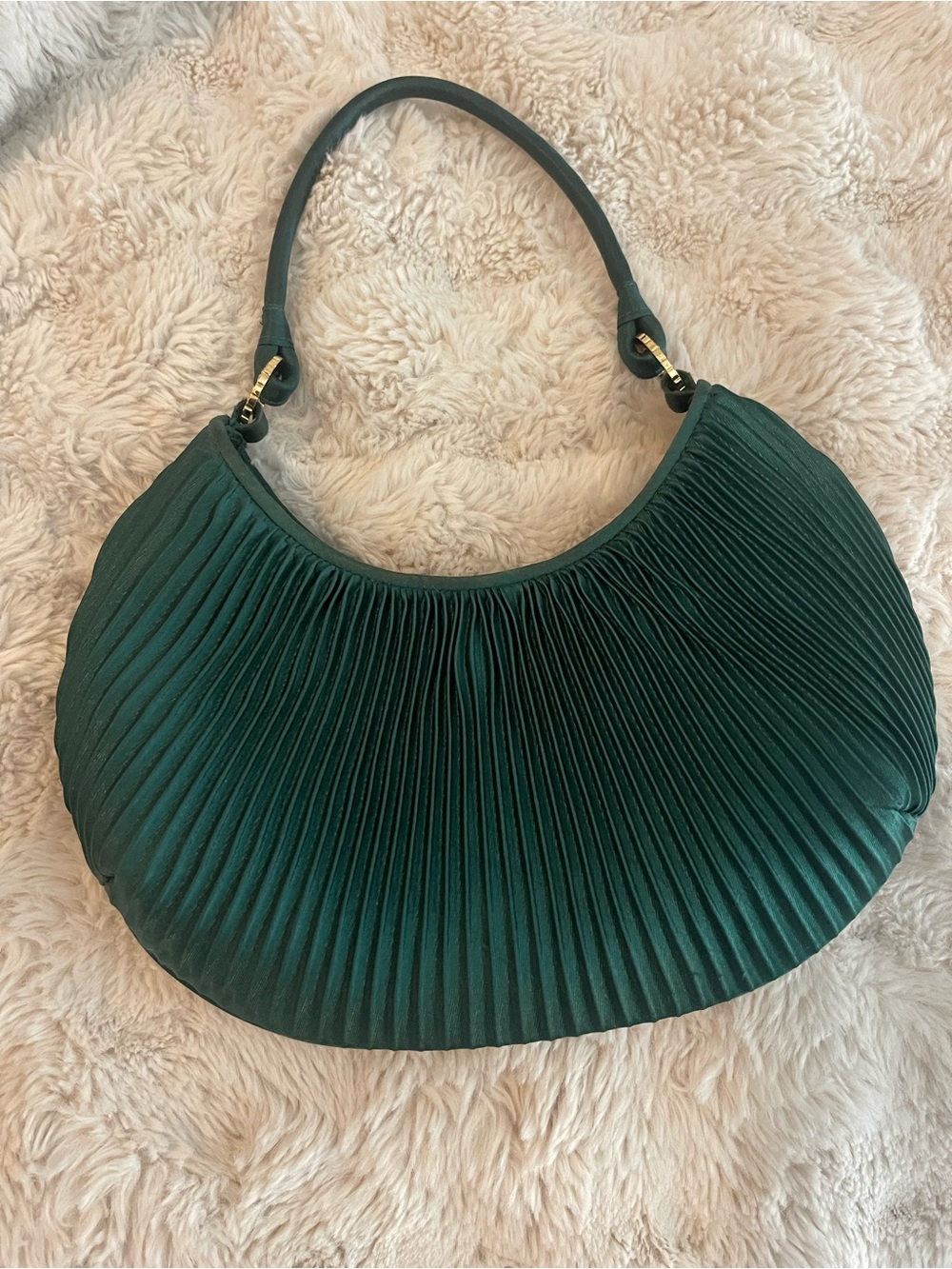 Silk Elegant Pleated Hobo Bag in Deep Green